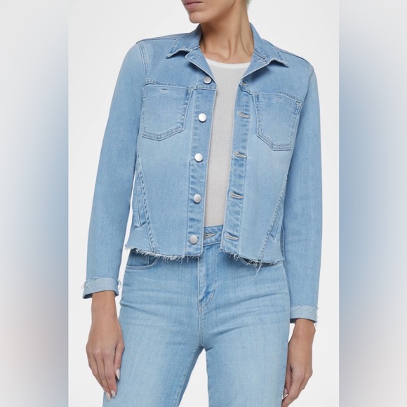 L'Agence “Janelle” Cut-Off Denim Jacket Color Cruz Blue Size XL NWOT Flaw *Read*